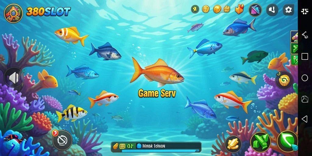 Tampilan gameplay seru di 380SLOT dengan berbagai ikan menunggu untuk ditembak.