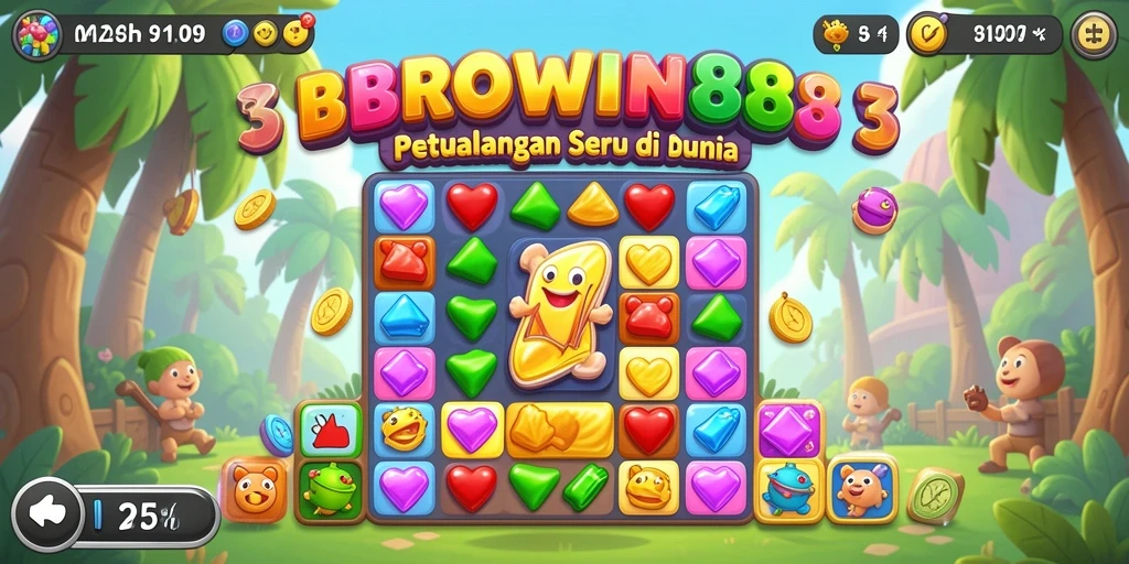 Tampilan gameplay BROWIN88 dengan berbagai tantangan Match-3.