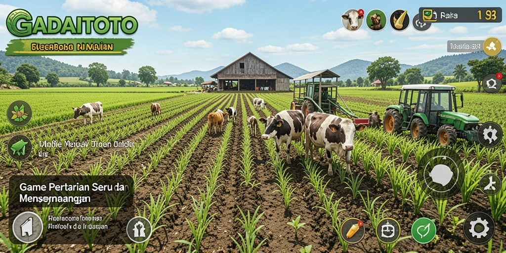 Tampilan gameplay GADAITOTO dengan aktivitas bertani yang seru.
