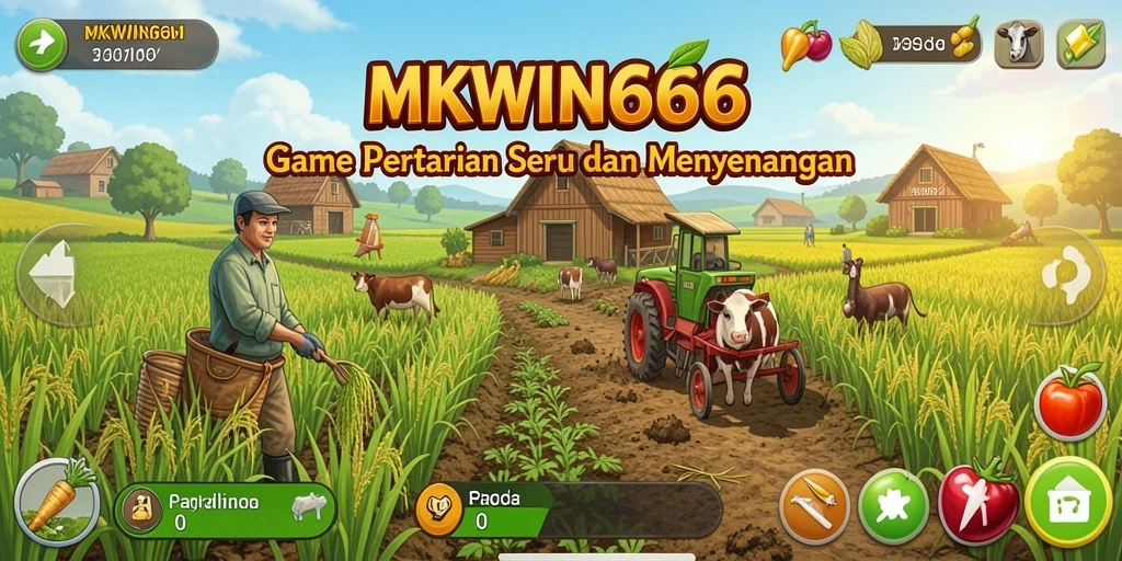 Tampilan gameplay <strong>MKWIN666</strong> yang menggambarkan bertani dan merawat hewan.