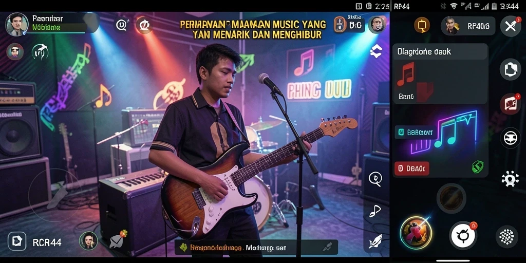 Tampilan gameplay RR44 dengan musik yang seru dan interaktif.