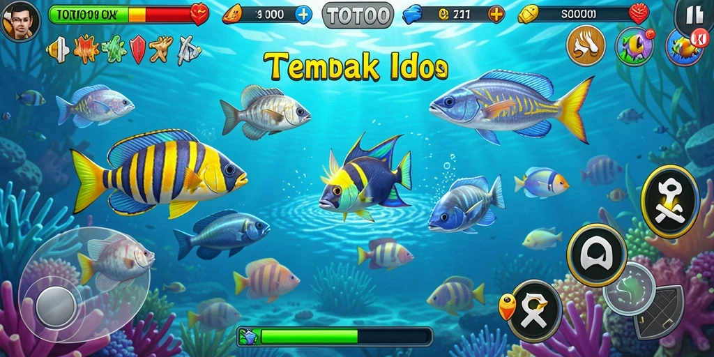 Screenshot gameplay TOTO1000 yang menampilkan aksi menembak ikan.