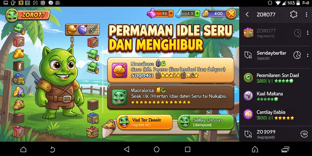 Tangkapan layar gameplay ZORO77 yang menampilkan aksi Idle yang menarik.